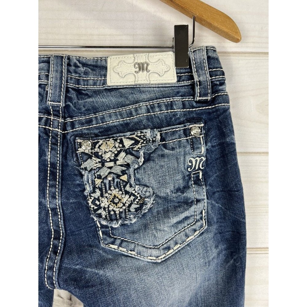 Miss Me Jeans Womens 28 Blue Bootcut Embroidered Pocket Low Rise Stretch - Picture 3 of 12